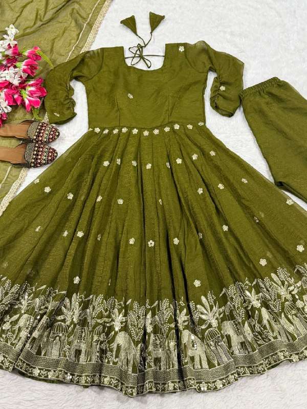NF 1267 SILK SEQUENCE WORK ANARKALI SUIT CLASSIC LOOK WEDDING & FESTIVAL DEALER